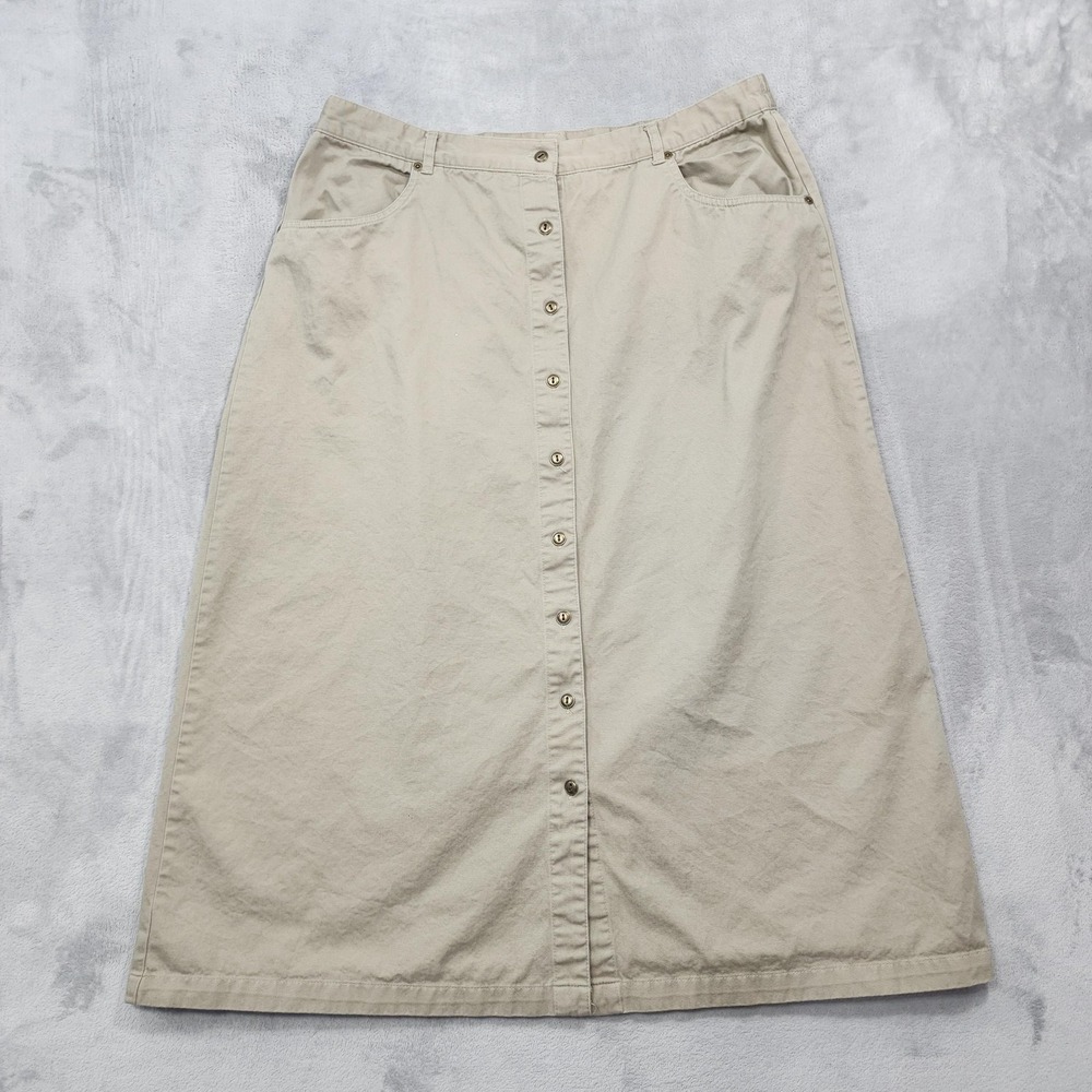 Vintage TY Wear Skirt Womens 20W Beige Twill A-Line Midi Button Front Pockets